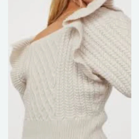 H&M Sweater Ruffle Large Cable Knit Ribbed Coquette Prairie NWT - Picture 2 of 14